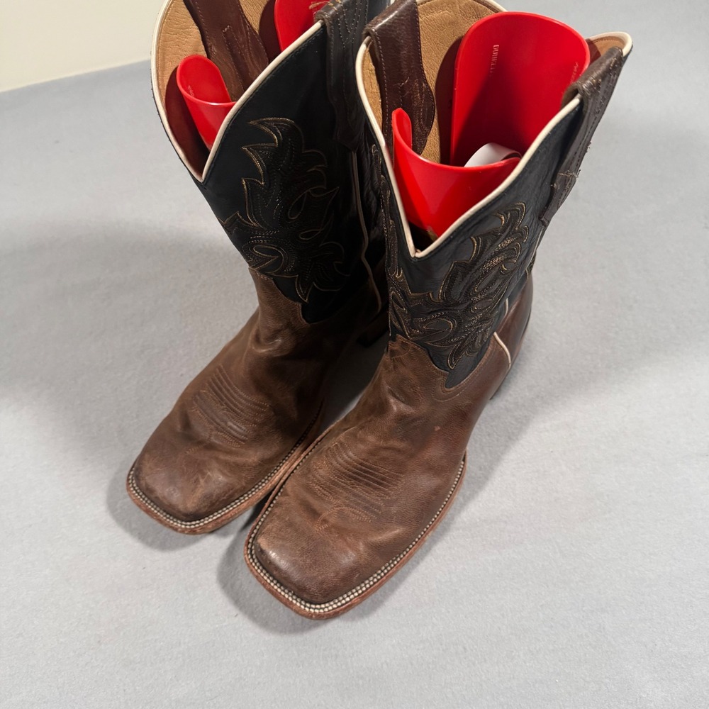 Cody James Mens Brown Black Leather Square Toe Western Cowboy Boots 12D